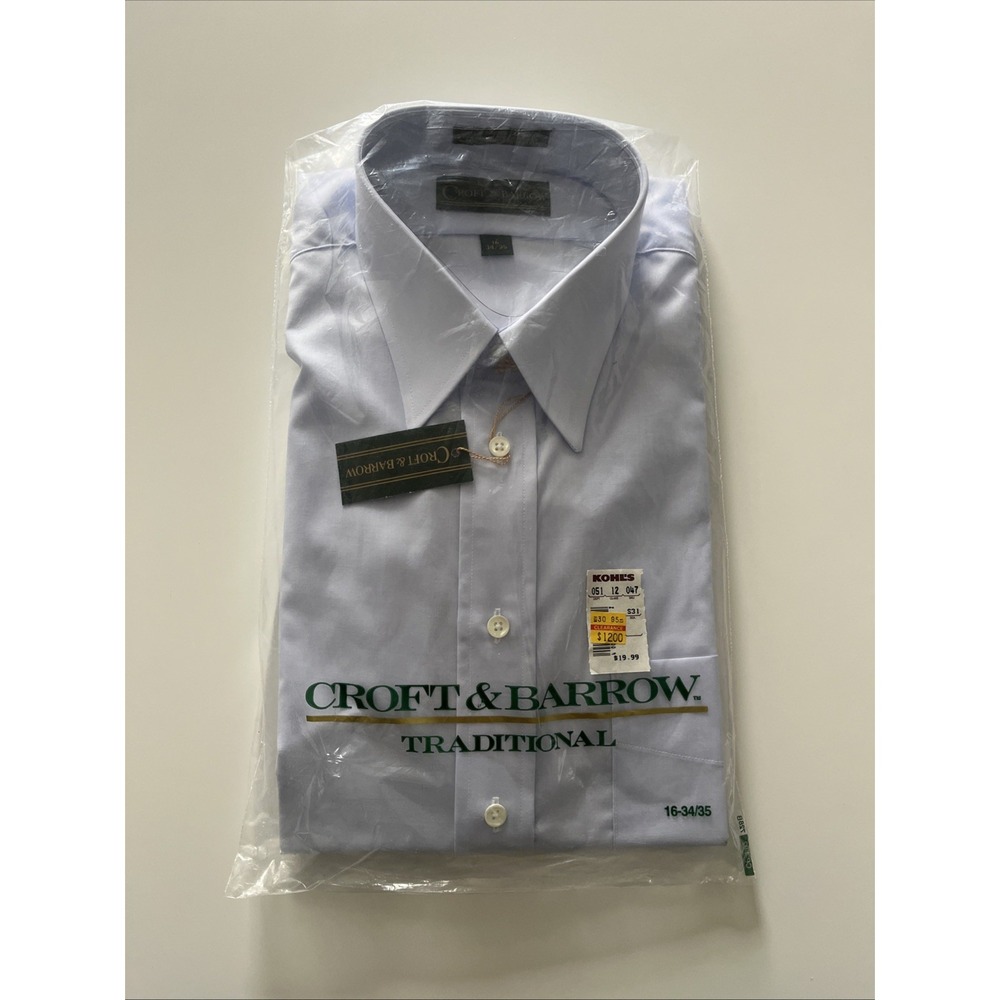NWT ONS VTG Croft & Barrow Men's Size 16 34/35 Traditional Blue Dress Shirt